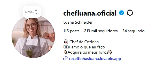 Perfil oficial da Chef Luana